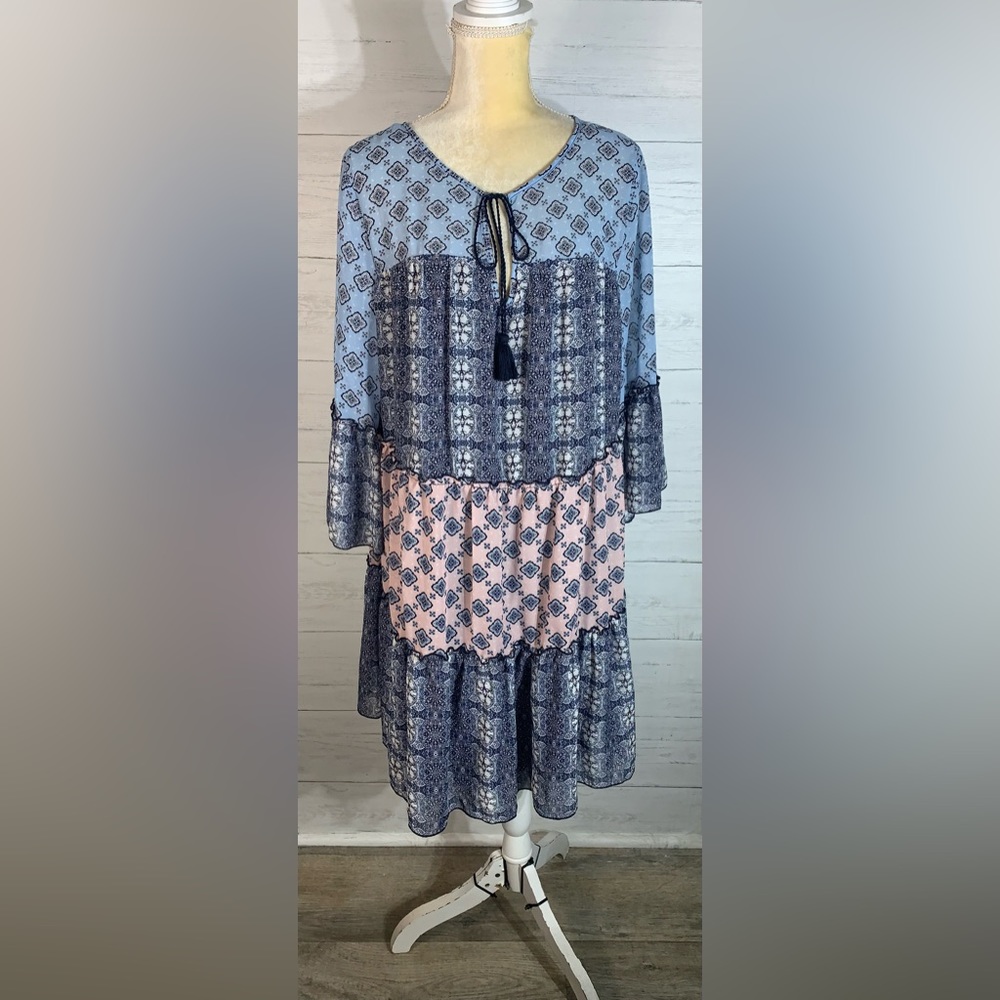 Speechless mixed print floral navy pink dress bohemian size 1X